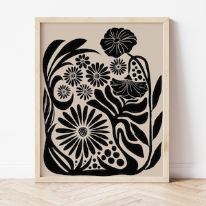 Abstract Floral Wall Art, Neutral Art Print, Black and Beige Wall Art, Abstract Printable Art, Modern Room Decor, Botanical Illustration Art