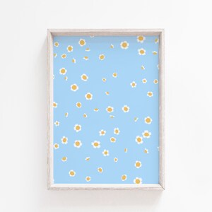 Daisy Wall Art, Flower Art Print, Blue Daisies Floral Art Print, Printable Wall Art, Floral Illustration, Sky Blue Print, Daisies Print