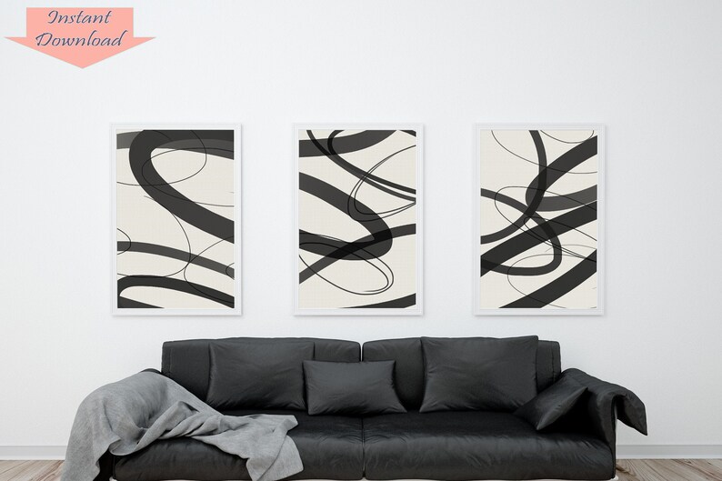 Abstract Lines Art Set of 3 Prints Printable Wall Art Large Etsy