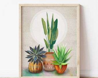 Impression d'art illustration plantes en pot, décor botanique (téléchargement numérique)