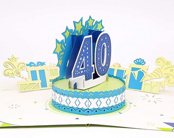 40th Birthday Pop Up Card: Handmade 3D Greeting Card