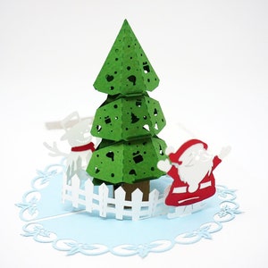 Santa & Christmas Tree - WOW Greeting 3D Pop Up Card for Christmas Holiday Season - Free Ship | 5x7 Inch | Handcrafted With Love