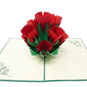 Red Tulip - WOW 3D Greeting Pop Up Card for All Occasions, Birthday, Love, Xmas, Mother's, Summer | Free Ship | 6x8 inch