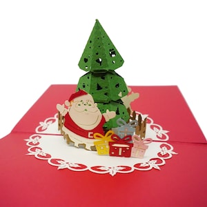 Santa & Christmas Tree - WOW Greeting 3D Pop Up Card for Christmas Holiday Season - Free Ship | 5x7 Inch | Handcrafted With Love
