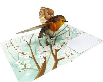 Robin Bird - WOW 3D Greeting Pop Up Card for All Occasions, Birthday, Love, Xmas, Spring, Good Luck, Travel | Free Ship | 5x7 inch