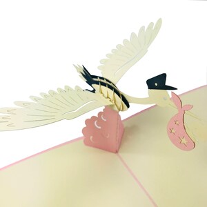 Baby und Storch - WOW 3D Pop Up Grußkarte für alle Gelegenheiten, Geburtstag, Babyparty, neues Baby, Glückwünsche | Freies Schiff | 15x15 cm
