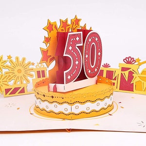 50th WOW Greeting Pop Up 3D Card - Personnalisé avec Insérer une note de message - 5x7 pouces - Enveloppe rigide pour l’envoi - Fabriqué à la main avec amour