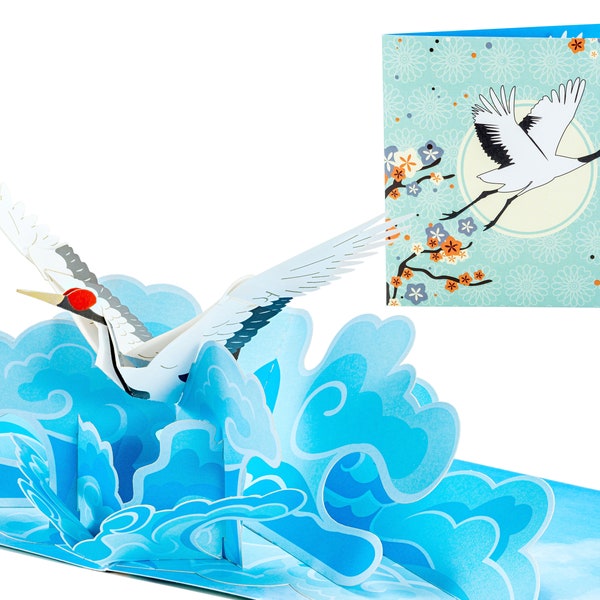 Crane Bird - Carte de voeux WOW 3D Pop UP pour toutes les occasions, anniversaire, amour, printemps, Noël, fête des pères, voyage | Navire gratuit | 6x6 pouces