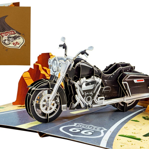 Motorbike - WOW 3D Greeting Pop Up Card for Roadtrip, Route 66, Motorcycler, Cruiser Fans | Free Ship | 5x7 Inch
