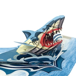 Angry Shark - WOW 3D Greeting Pop UP Card for All Occasions, Birthday, Love, Halloween, Xmas, Father's Day, Travel | Free Ship | 6x6 inch