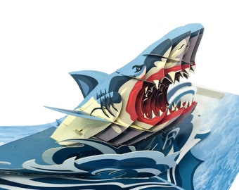 Angry Shark - WOW 3D Greeting Pop UP Card for All Occasions, Birthday, Love, Halloween, Xmas, Father's Day, Travel | Free Ship | 6x6 inch