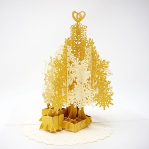 Gold Christmas Tree 3D Pop Up Card: Handmade Holiday Greeting (5x7 Inch)