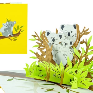 Koala Family - Carte de voeux 3D WOW pour toutes les occasions : anniversaire, amour, Noël, bonne chance, rétablissement | Bateau gratuit | 5 x 7 pouces