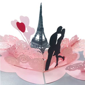 Love in Paris - WOW 3D Grußkarte für alle Gelegenheiten, Geburtstag, Liebe, Valentine, Reise, Jahrestag | Kostenloser Versand | 15x7 zoll