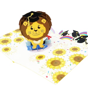 Graduation Card Lion Félicitation - WOW 3D Carte de Voeux Pop Up pour Toutes les Occasions, Anniversaire, Amour, Félicitations | Navire gratuit | 5x7 pouces
