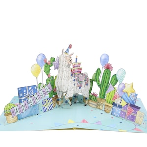 Lama Birthday - WOW 3D Gruß Pop UP Karte für alle Gelegenheiten, Geburtstag, Liebe, Weihnachten, viel Glück, gute Besserung, Congrats | Freies Schiff | 15x18 cm