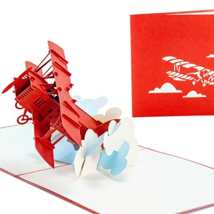 Doppeldecker Klassische Flugzeug Karte - WOW 3D Pop UP Karte für alle Anlässe, Geburtstag, Liebe, Vatertag, Reise | Schiff frei | 15x15 cm