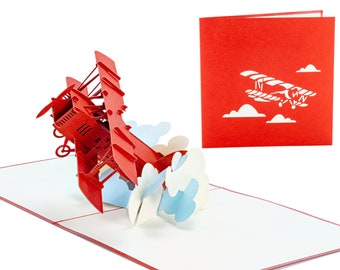 Biplane Pop Up Card – Handmade 3D Greeting, All Occasions (6x6 inch)