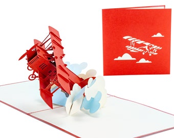 Biplane Classic Airplane Card - WOW 3D Greeting Pop UP Card for All Occasions, Birthday, Love, Father's Day, Travel | Free Ship | 6x6 inch