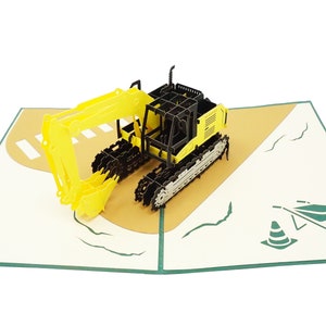 Excavatrice - Carte de voeux WOW 3D Pop UP pour toutes les occasions, anniversaire, amour, fête des pères, merci, retraite | Navire gratuit | 5x7 pouces