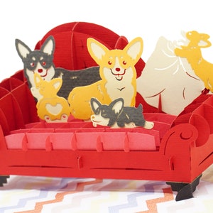Glückliche Corgis Familie - WOW 3D Pop UP Karte für alle Anlässe, Geburtstag, Liebe, Weihnachten, viel Glück, gute Besserung | Schiff frei | 13x18 cm