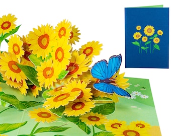 Sunflower and Butterfly - WOW 3D Greeting Pop Up Card for All Occasions, Birthday, Love, Xmas, Mother's, Summer | Free Ship | 5x7 inch