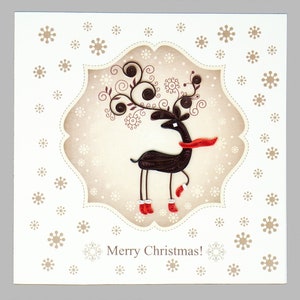 Deer Merry Christmas - Quilling Greeting Card, Handmade Quilled Card - 6x6 Inch - Envelope Included