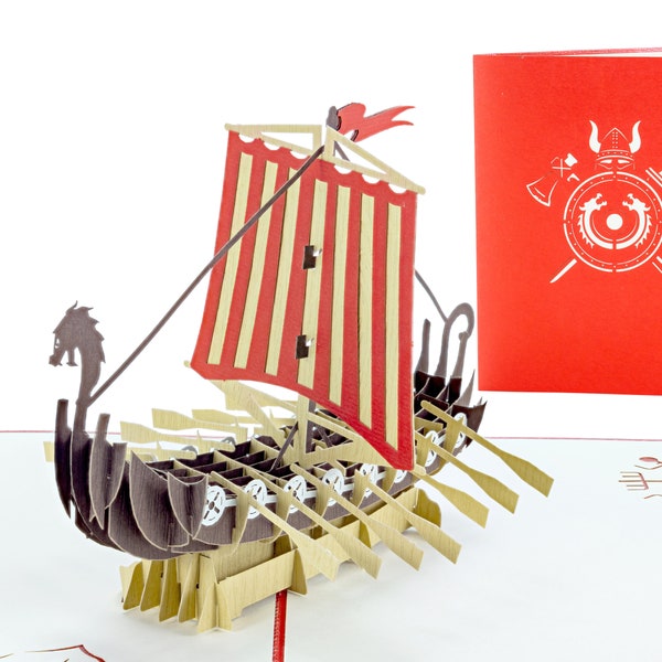 Viking Ship - WOW 3D Greeting Pop Up Card for All Occasions, Birthday, Love, Father's Day, Thank you, Retirement | Free Ship | 6x8 inch