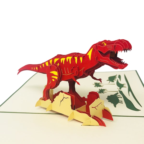 T-Rex Dinosaur - WOW 3D Greeting Pop Up Card for All Occasions, Birthday, Love, Xmas, Father's Day, Thank you | Free Ship | 6x8 inch