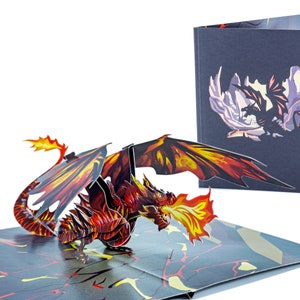 Dragon des enfers légendaire - Carte de voeux 3D WOW pour toutes les occasions : anniversaire, amour, Noël, merci | Bateau gratuit | 5 x 7 pouces