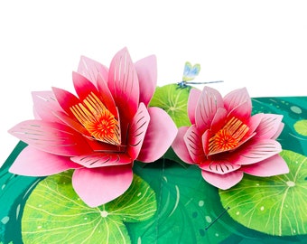 Water Lily Pop Up Card: 3D Handmade Greeting Card (5x7 inch)