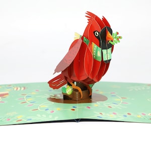 Cardinal Bird Pop Up Card: 3D Greeting Card, Handmade