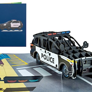 Carro de polícia - WOW 3D Cartão pop-up de saudação para todas as ocasiões, aniversário, amor, dia dos pais, obrigado, aposentadoria | Frete grátis | 5 x 7 polegadas
