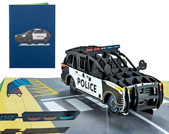 Police Car - WOW 3D Greeting Pop UP Card for All Occasions, Birthday, Love, Father's Day, Thank You, Retirement | Free Ship | 5x7 inch