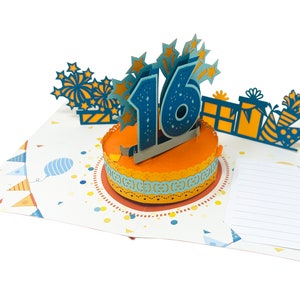 16th WOW Greeting Pop Up 3D Card - Personalizado con insertar nota de mensaje - 5x7 pulgadas - Sobre duro para enviar por correo - Hecho a mano con amor