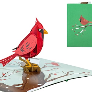 Pássaro Cardeal Vermelho - Cartão Pop-up 3D WOW - Personalizado com Mensagem - 5x7 Polegadas - Feito à mão com amor