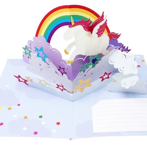 Sei ein Einhorn - WOW Gruß Pop Up 3D Karte - personalisiert mit Einlage Notiz - 5x7 Zoll - Handgefertigt mit Liebe