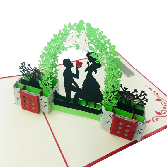 Pop-Up-Jubiläumskarte Für Ehefrau – 3D-Liebesdesign Mit Herz & Blumen, Inkl. Notizkarte