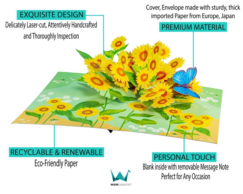 Sunflower & Butterfly 3D Pop up Greeting Card (5x7 Inch) - Etsy Australia