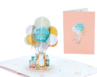 Joyeux anniversaire chat - carte pop-up de voeux WOW - personnalisée avec message d'insertion - 5 x 7 pouces - fabriqué à la main avec amour
