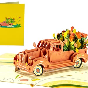 Tulpen Blumen LKW - WOW 3D Pop Up Karte für alle Anlässe, Geburtstag, Liebe, Weihnachten, Mutter, Sommer | Schiff frei | 18x18cm