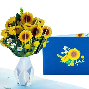 Sunflower Vase - WOW 3D Greeting Pop Up Card for All Occasions, Birthday, Love, Xmas, Mother's, Summer, Anniversary | Free Ship | 5x7 inch