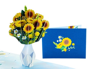 Sunflower Vase - WOW 3D Greeting Pop Up Card for All Occasions, Birthday, Love, Xmas, Mother's, Summer, Anniversary | Free Ship | 5x7 inch