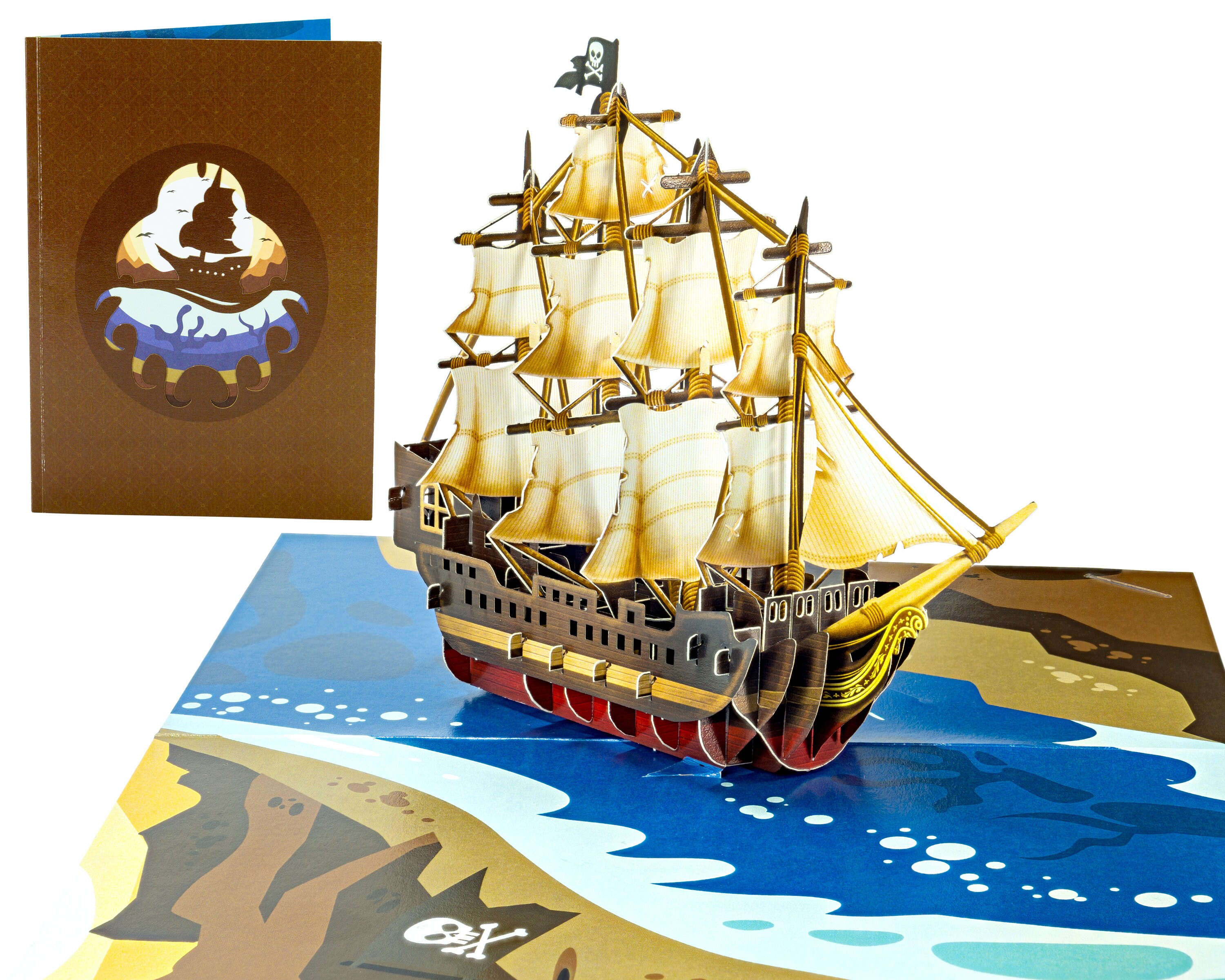 Pop-up Pirate Ship 3D Greeting Card - Handcrafted Sailboat Design For Birthdays & Gifts