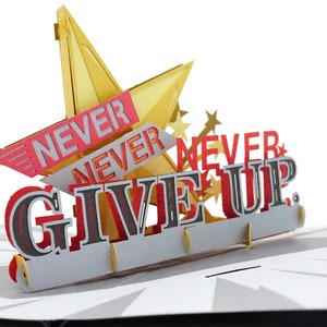 Never Give Up - WOW 3D Pop Up Karte für alle Anlässe, Geburtstag, Liebe, Glückwunsch, Ermutigung | Schiff frei | 18x18cm