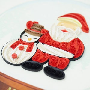 Christmas Santa & Snowman - Quilling Greeting Card, Handmade Quilled Card - 6x6 Inch - Envelope Included