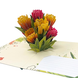 Tulip Flower - WOW 3D Greeting Pop Up Card for All Occasions, Birthday, Love, Xmas, Mother's, Summer | Free Ship | 5x7 inch