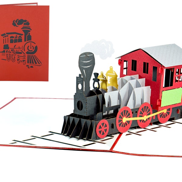 Classic Train Steam Locomotive - WOW 3D Greeting Pop Up Card for All Occasions Birthday, Love, Congratulations, Retirement | Free Ship | 5x7