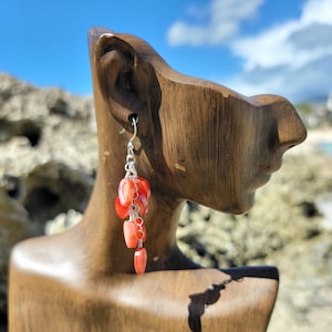 Mother of Pearl Flamingo Pink Leaf Cluster Earrings