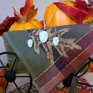 Mother of Pearl Leaf Necklace and Earring Bundle